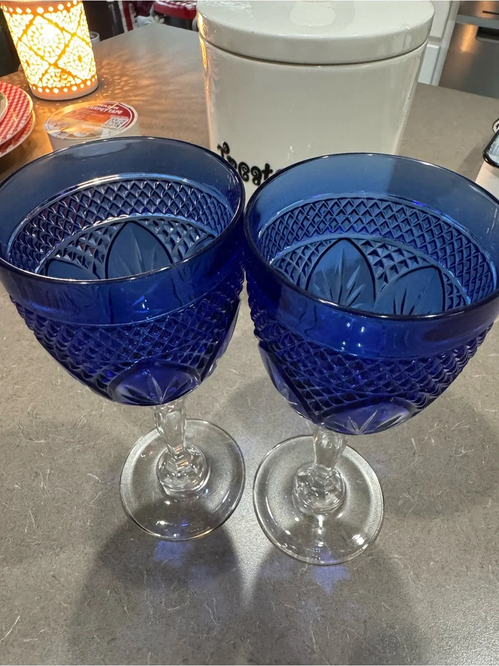 Cobalt Blue Cut-Glass Wine Goblets – Set of 2